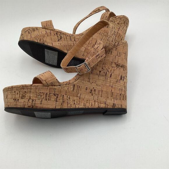 FOREVER 21 Women's Beige Cork Platform Wedge Sandals Size 8.5 - Picture 4 of 13